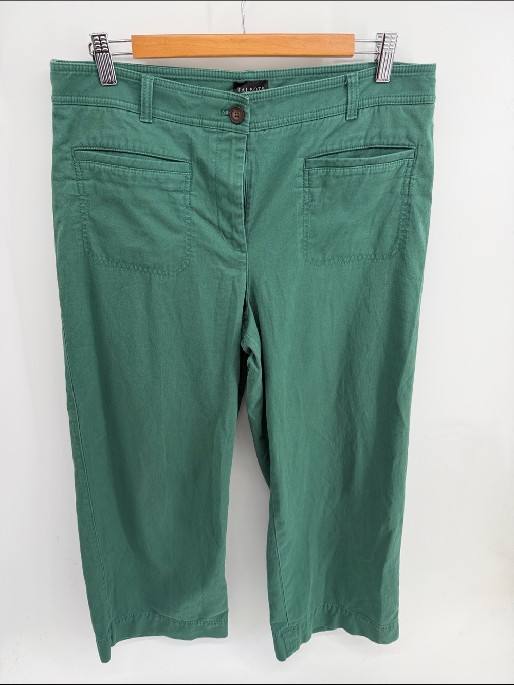 Talbots wide leg flat front green chino pants sz 12